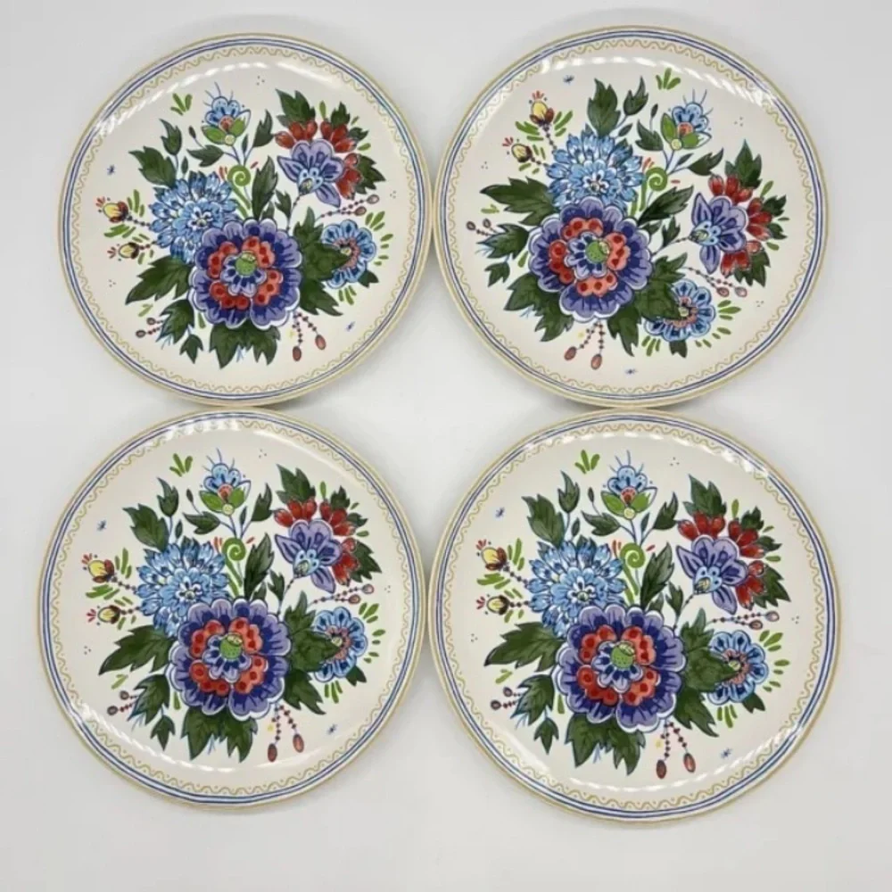 Pottery Barn Flora Botanica Salad Plate 8.25” S/4 Purple Blue‎ Floral Flowers